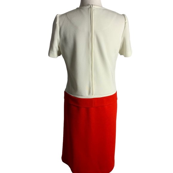 Vintage Leslie Fay Dropped Waist Shift Dress 8 White Red Short Sleeve Zipper - Picture 4 of 6